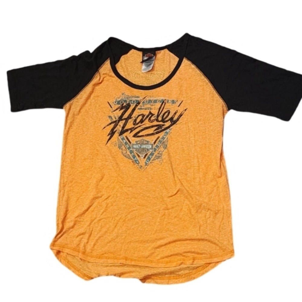 Harley Davidson women's baseball style orange and black route 66 shirt, size XL